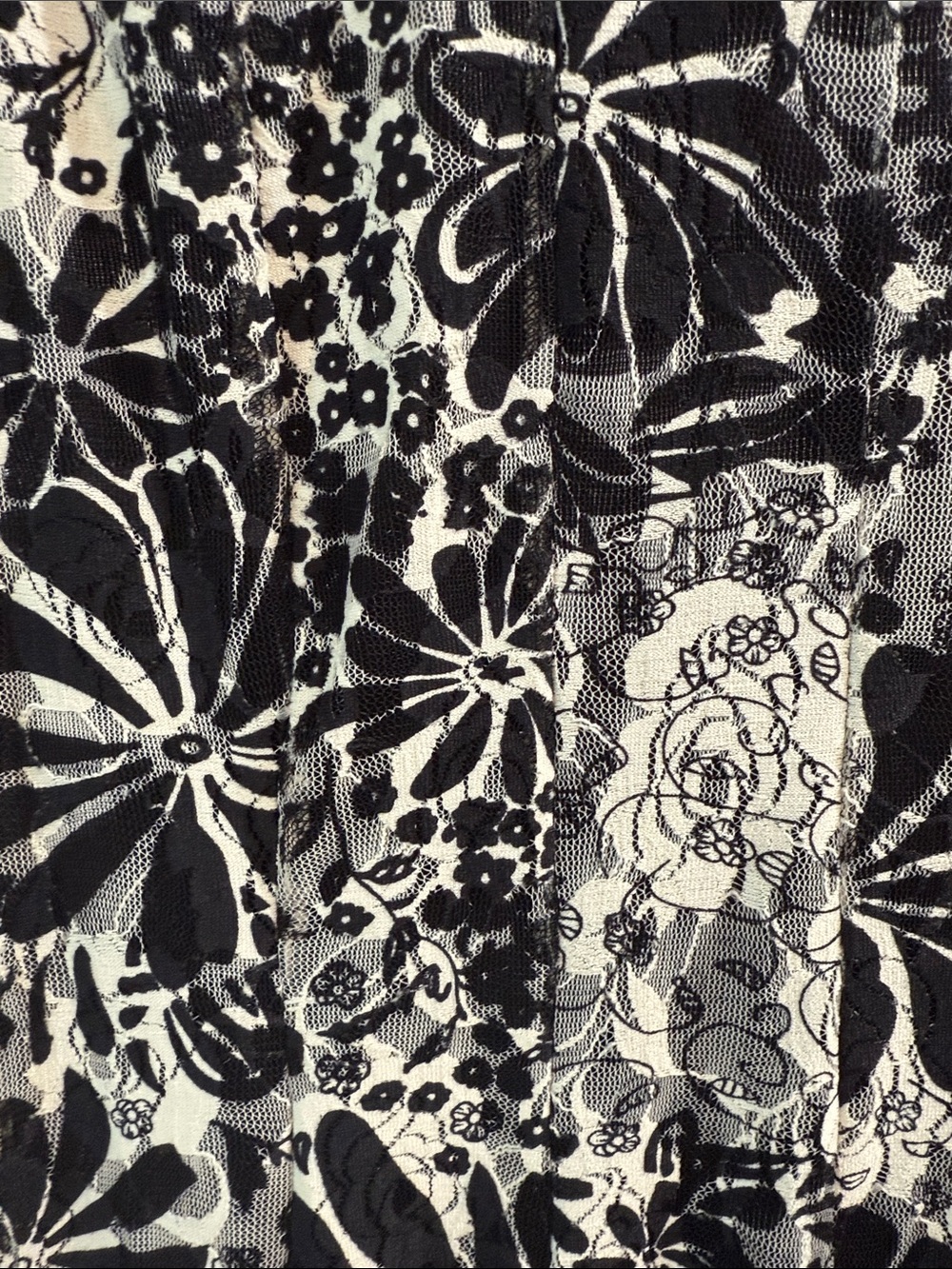 Floral Mesh Overlay A-Line Sleeveless Dress Black White XL Stretch Timeless - Picture 8 of 13